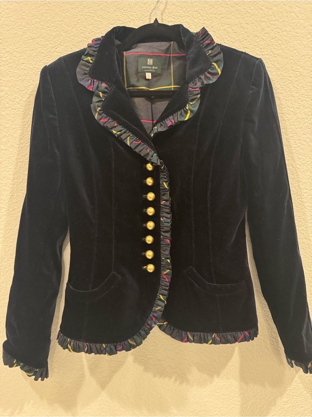 Susanne Spatt Salzburg Luxury Black Velvet Ruffle Trachten Blazer EU 34/ US XS